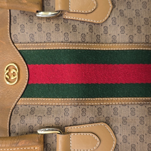 GUCCI - Vintage GG Supreme Boston Bag in Tan, PVC & Leather, with Sherry Line - Picture 4 of 16